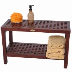 DecoTeak Espalier 30 in. W x 13 in. D Teak Shower Bench with Shelf -Toilet Storage Shop decoteak proprietary decoteak shower seats dt158 4f 1000