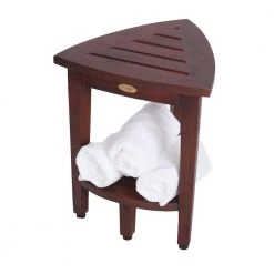 DecoTeak Oasis Compact Teak Corner Shower Bench with Shelf -Toilet Storage Shop decoteak proprietary decoteak shower seats dt163 4f 1000