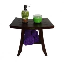 DecoTeak Satori 18 in. Eastern Style Teak Shower Bench with Shelf -Toilet Storage Shop decoteak proprietary decoteak shower seats dt167 fa 1000