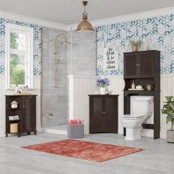 RiverRidge Home Ellsworth 27.36 in. W x 64.57 in. H x 9.25 in. D Brown Over-the-Toilet Storage 18 RiverRidge Home Ellsworth 27.36 in. W x 64.57 in. H x 9.25 in. D Brown Over-the-Toilet Storage -Toilet Storage Shop espresso riverridge home over the toilet storage 06 032 4f 1000
