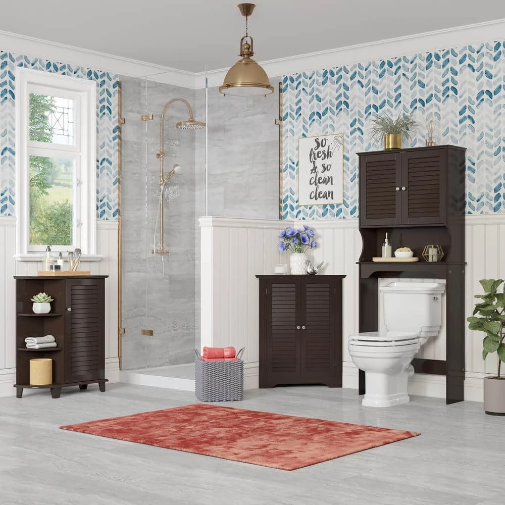 RiverRidge Home Ellsworth 27.36 in. W x 64.57 in. H x 9.25 in. D Brown Over-the-Toilet Storage 9 RiverRidge Home Ellsworth 27.36 in. W x 64.57 in. H x 9.25 in. D Brown Over-the-Toilet Storage - Image 7