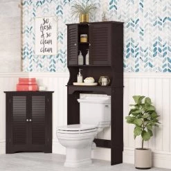 RiverRidge Home Ellsworth 27.36 in. W x 64.57 in. H x 9.25 in. D Brown Over-the-Toilet Storage 17 RiverRidge Home Ellsworth 27.36 in. W x 64.57 in. H x 9.25 in. D Brown Over-the-Toilet Storage -Toilet Storage Shop espresso riverridge home over the toilet storage 06 032 c3 1000