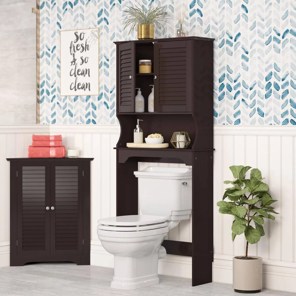RiverRidge Home Ellsworth 27.36 in. W x 64.57 in. H x 9.25 in. D Brown Over-the-Toilet Storage 8 RiverRidge Home Ellsworth 27.36 in. W x 64.57 in. H x 9.25 in. D Brown Over-the-Toilet Storage - Image 6