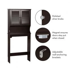 RiverRidge Home Ellsworth 27.36 in. W x 64.57 in. H x 9.25 in. D Brown Over-the-Toilet Storage 20 RiverRidge Home Ellsworth 27.36 in. W x 64.57 in. H x 9.25 in. D Brown Over-the-Toilet Storage -Toilet Storage Shop espresso riverridge home over the toilet storage 06 032 fa 1000