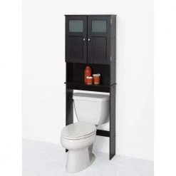 Zenna Home 23.25 in. W x 66.5 in. H x 8.25 in. D Chrome Over-the-Toilet Storage with Glass Doors -Toilet Storage Shop espresso zenna home over the toilet storage 9820chbb 1d 1000