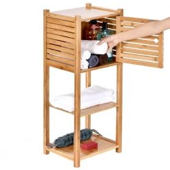 TOILETTREE Deluxe 14 in. L x 10 in. W x 34 in. H Space Saver 3-Tier Multifunction Storage Cabinet in Bambo -Toilet Storage Shop glossy toilettree over the toilet storage ttp bcab 1 44 1000
