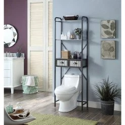 4D Concepts Montclair 23.6 in. W x 11.42 in. D x 72.6 in. H Space Saver Metal -Toilet Storage Shop gray 4d concepts over the toilet storage 10084 1f 1000