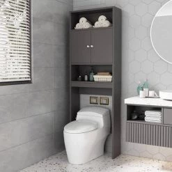 Aurora Decor Barley 7.87 in. W x 76.77 in. H x 24.8 in. D Gray Over-the-Toilet Storage -Toilet Storage Shop gray aurora decor over the toilet storage ychd2aw37040389 fa 1000