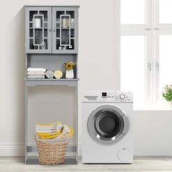 Costway 23.5 in. W x 67 in. H x 8.5 in. D Space Saver Gray Wood Over-the-Toilet Storage with Adjustable Shelf and Doors 16 Costway 23.5 in. W x 67 in. H x 8.5 in. D Space Saver Gray Wood Over-the-Toilet Storage with Adjustable Shelf and Doors -Toilet Storage Shop gray costway over the toilet storage ba7402gr 1f 1000