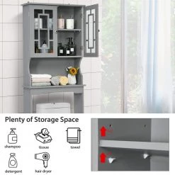Costway 23.5 in. W x 67 in. H x 8.5 in. D Space Saver Gray Wood Over-the-Toilet Storage with Adjustable Shelf and Doors 17 Costway 23.5 in. W x 67 in. H x 8.5 in. D Space Saver Gray Wood Over-the-Toilet Storage with Adjustable Shelf and Doors -Toilet Storage Shop gray costway over the toilet storage ba7402gr 44 1000
