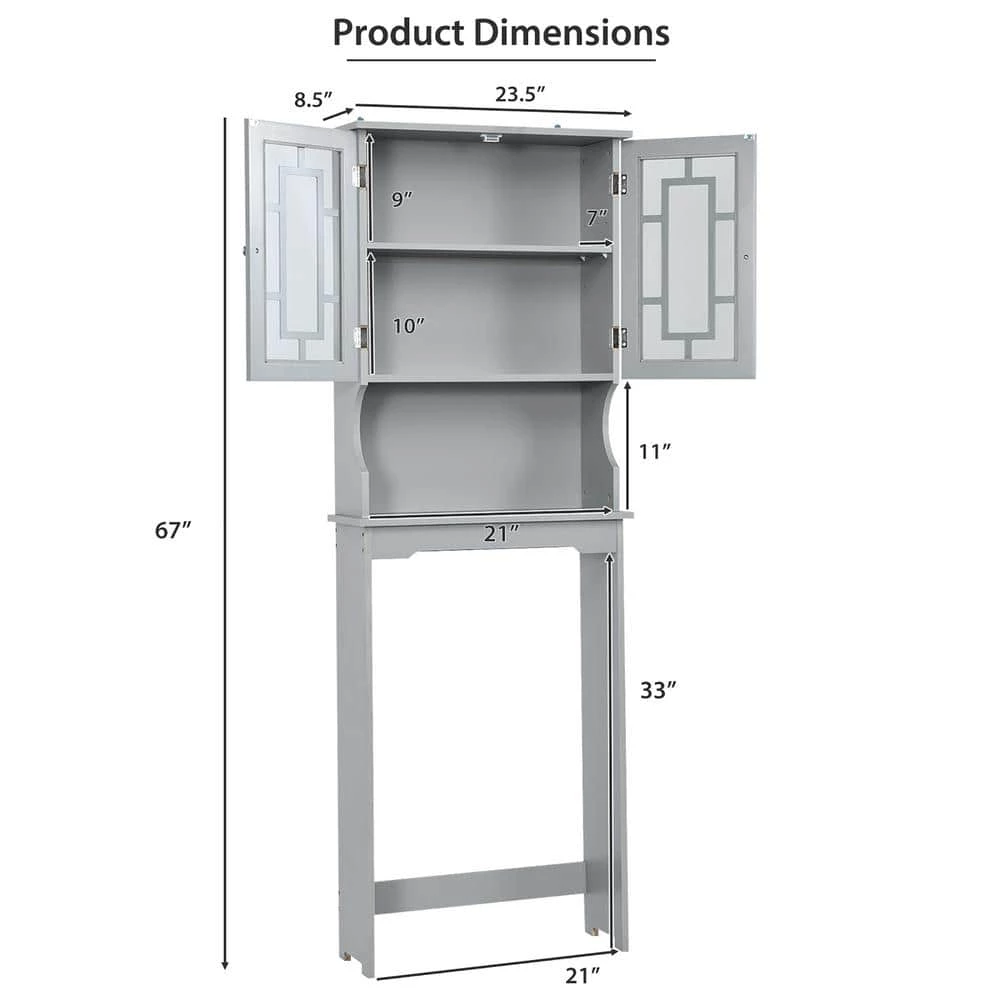 Costway 23.5 in. W x 67 in. H x 8.5 in. D Space Saver Gray Wood Over-the-Toilet Storage with Adjustable Shelf and Doors 7 Costway 23.5 in. W x 67 in. H x 8.5 in. D Space Saver Gray Wood Over-the-Toilet Storage with Adjustable Shelf and Doors - Image 5