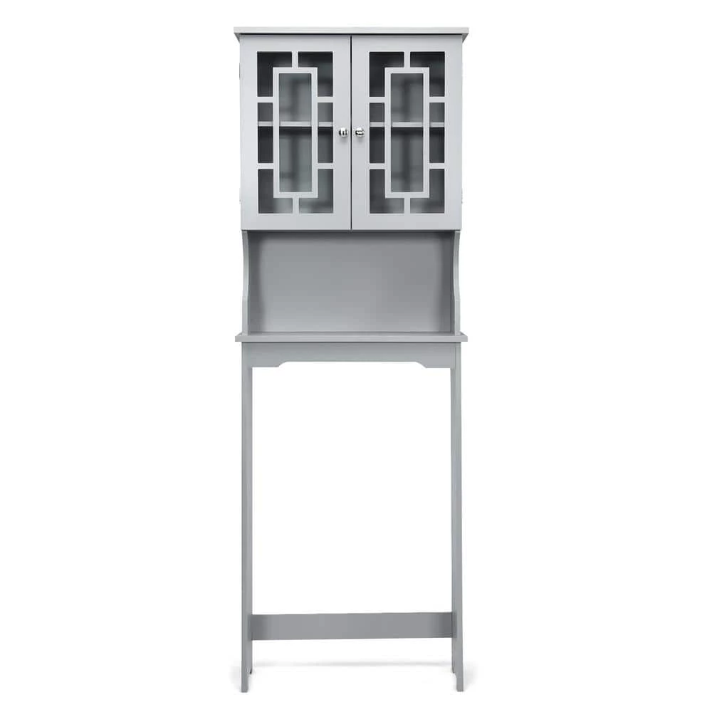 Costway 23.5 in. W x 67 in. H x 8.5 in. D Space Saver Gray Wood Over-the-Toilet Storage with Adjustable Shelf and Doors 3 Costway 23.5 in. W x 67 in. H x 8.5 in. D Space Saver Gray Wood Over-the-Toilet Storage with Adjustable Shelf and Doors