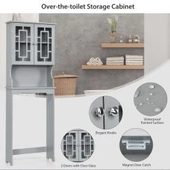 Costway 23.5 in. W x 67 in. H x 8.5 in. D Space Saver Gray Wood Over-the-Toilet Storage with Adjustable Shelf and Doors 13 Costway 23.5 in. W x 67 in. H x 8.5 in. D Space Saver Gray Wood Over-the-Toilet Storage with Adjustable Shelf and Doors -Toilet Storage Shop gray costway over the toilet storage ba7402gr 66 1000