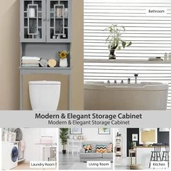 Costway 23.5 in. W x 67 in. H x 8.5 in. D Space Saver Gray Wood Over-the-Toilet Storage with Adjustable Shelf and Doors 19 Costway 23.5 in. W x 67 in. H x 8.5 in. D Space Saver Gray Wood Over-the-Toilet Storage with Adjustable Shelf and Doors -Toilet Storage Shop gray costway over the toilet storage ba7402gr 76 1000
