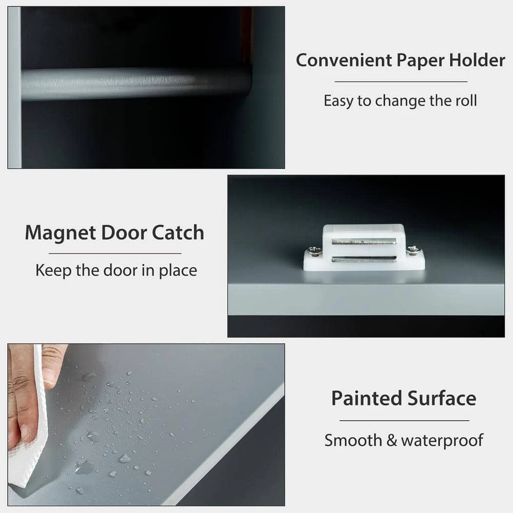 Costway 30 in. W x 32 in. H x 8 in. D Gray Wood Over-the-Toilet Storage Cabinet Bathroom Space Saver with Paper Holder 10 Costway 30 in. W x 32 in. H x 8 in. D Gray Wood Over-the-Toilet Storage Cabinet Bathroom Space Saver with Paper Holder - Image 8