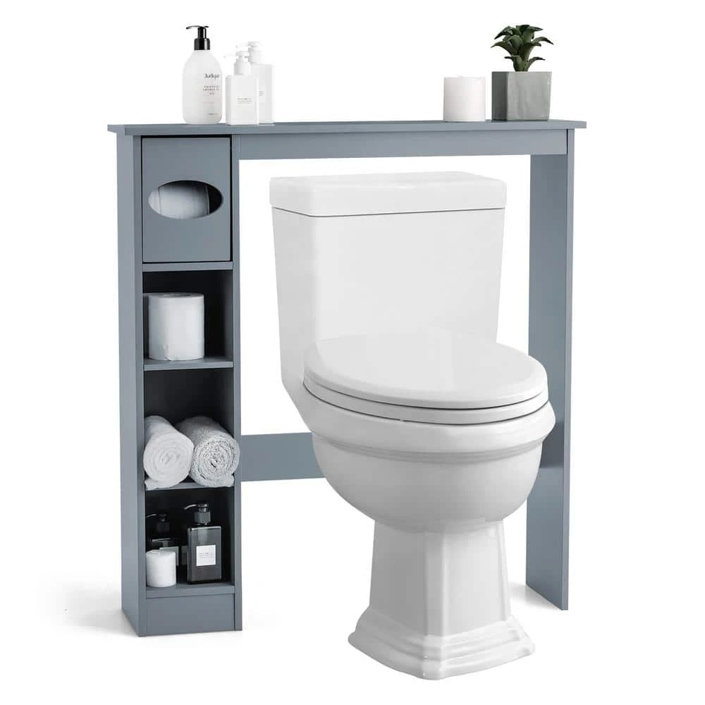 Costway 30 in. W x 32 in. H x 8 in. D Gray Wood Over-the-Toilet Storage Cabinet Bathroom Space Saver with Paper Holder 5 Costway 30 in. W x 32 in. H x 8 in. D Gray Wood Over-the-Toilet Storage Cabinet Bathroom Space Saver with Paper Holder - Image 3