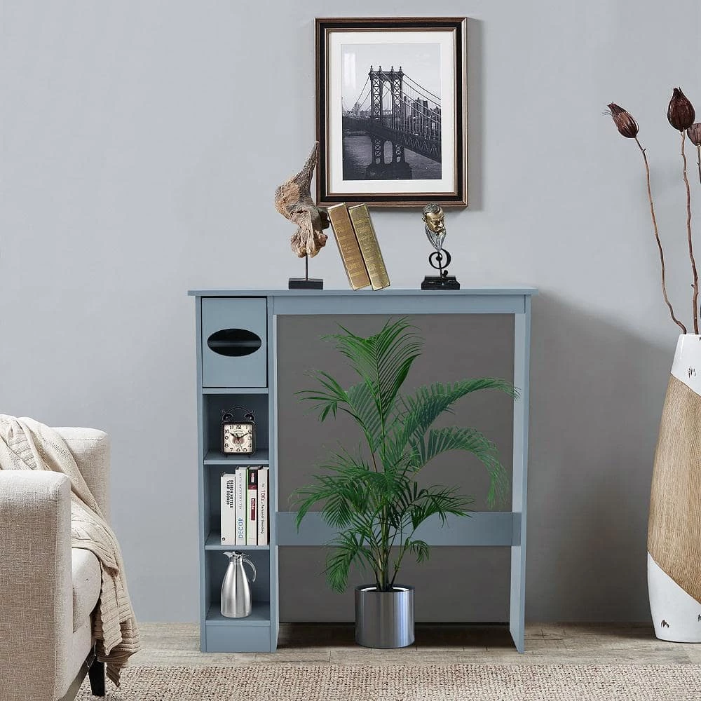 Costway 30 in. W x 32 in. H x 8 in. D Gray Wood Over-the-Toilet Storage Cabinet Bathroom Space Saver with Paper Holder 4 Costway 30 in. W x 32 in. H x 8 in. D Gray Wood Over-the-Toilet Storage Cabinet Bathroom Space Saver with Paper Holder - Image 2