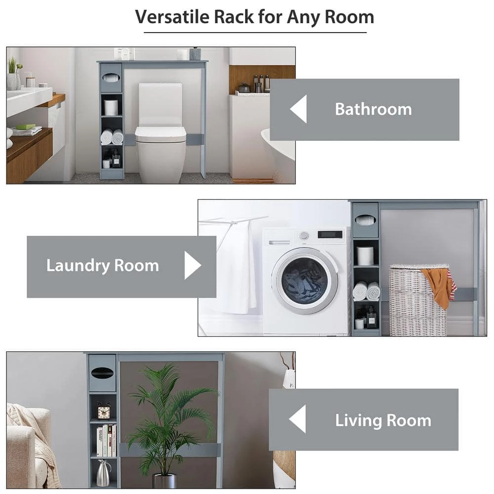 Costway 30 in. W x 32 in. H x 8 in. D Gray Wood Over-the-Toilet Storage Cabinet Bathroom Space Saver with Paper Holder 9 Costway 30 in. W x 32 in. H x 8 in. D Gray Wood Over-the-Toilet Storage Cabinet Bathroom Space Saver with Paper Holder - Image 7