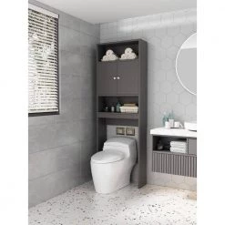 FORCLOVER 9.05 in. W x 62 in. H x 23.62 in. D Gray MDF Over-the-Toilet Storage with Top Cabinet -Toilet Storage Shop gray forclover over the toilet storage danfefc08 31 1000