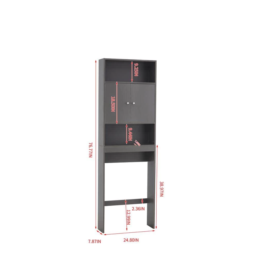 Unbranded 24.80 in. W x 76.77 in. H x 7.87 in. D Gray Over-the-Toilet Storage with Adjustable Shelves 7 Unbranded 24.80 in. W x 76.77 in. H x 7.87 in. D Gray Over-the-Toilet Storage with Adjustable Shelves - Image 5