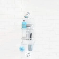 ASTRA 2 Tier Modern Aluminum Hanging Bathroom Shower Caddy Organizer in Mist Grey -Toilet Storage Shop gray shower caddies 13213 4f 1000