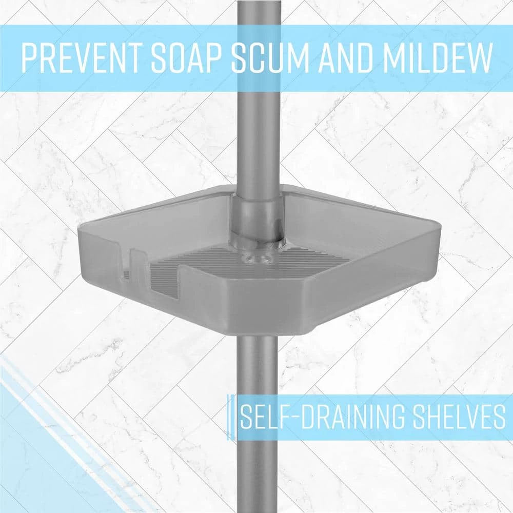 Bath Bliss 4 Tier Tension Corner Shower Organizer Caddy in Grey 5 Bath Bliss 4 Tier Tension Corner Shower Organizer Caddy in Grey - Image 3