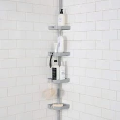 Bath Bliss 4 Tier Tension Corner Shower Organizer Caddy in Grey