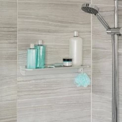 Better Living Aluminum Glide Shower Shelf in Grey -Toilet Storage Shop grey better living shower caddies 11630 31 1000