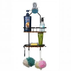Utopia Alley 2-Teak Shelves Tia Rustproof Over the Shower Caddy -Toilet Storage Shop matte black utopia alley shower caddies shc15 66 1000