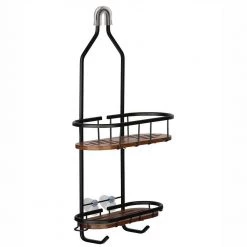Utopia Alley 2-Teak Shelves Tia Rustproof Over the Shower Caddy -Toilet Storage Shop matte black utopia alley shower caddies shc15 c3 1000