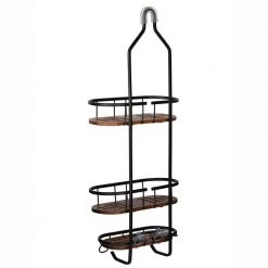 Utopia Alley Tia Rustproof Over the Shower Caddy, 3 Teak Shelves -Toilet Storage Shop matte black utopia alley shower caddies shc16 1f 1000
