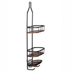 Utopia Alley Tia Rustproof Over the Shower Caddy, 3 Teak Shelves -Toilet Storage Shop matte black utopia alley shower caddies shc16 4f 1000