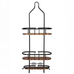 Utopia Alley Tia Rustproof Over the Shower Caddy, 3 Teak Shelves