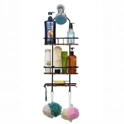 Utopia Alley Tia Rustproof Over the Shower Caddy, 3 Teak Shelves -Toilet Storage Shop matte black utopia alley shower caddies shc16 66 1000