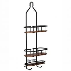 Utopia Alley Tia Rustproof Over the Shower Caddy, 3 Teak Shelves -Toilet Storage Shop matte black utopia alley shower caddies shc16 c3 1000
