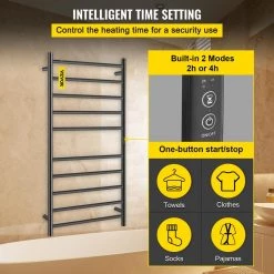 VEVOR 23.6 in. x 47 in. Hardwired Towel Warmer 10-Bar Wall Mounted Electric Towel Warmer w/Timer for Bath Matte Black -Toilet Storage Shop matte black vevor towel warmers mjjrjps10110vp3zwv1 44 1000