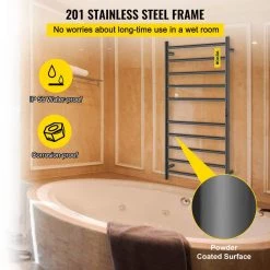 VEVOR 23.6 in. x 47 in. Hardwired Towel Warmer 10-Bar Wall Mounted Electric Towel Warmer w/Timer for Bath Matte Black -Toilet Storage Shop matte black vevor towel warmers mjjrjps10110vp3zwv1 4f 1000