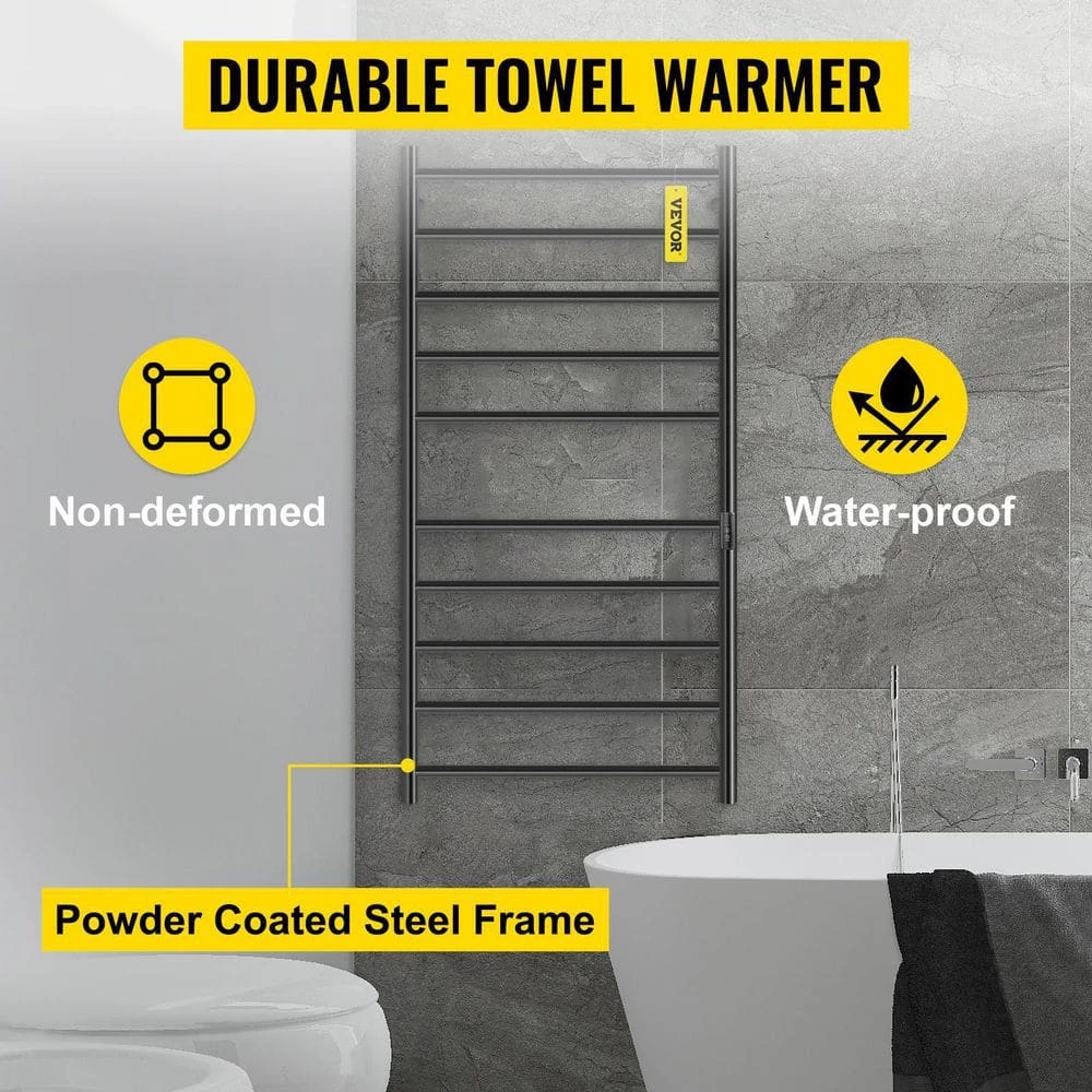 VEVOR Heated Towel Rack 10-Bar Towel Warmer Rack Electric Towel Drying Rack with Timer, Plug-in/Hardwired 4 VEVOR Heated Towel Rack 10-Bar Towel Warmer Rack Electric Towel Drying Rack with Timer, Plug-in/Hardwired - Image 2