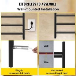 VEVOR Heated Towel Rack 10-Bar Towel Warmer Rack Electric Towel Drying Rack with Timer, Plug-in/Hardwired 15 VEVOR Heated Towel Rack 10-Bar Towel Warmer Rack Electric Towel Drying Rack with Timer, Plug-in/Hardwired -Toilet Storage Shop matte black vevor towel warmers mjjrjps10110vp3zwv1 fa 1000 1