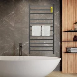 VEVOR 23.6 in. x 48 in. Plug-In Electric Towel Warmer 12-Bar Stainless Steel Heated Towel Rack with Timer for Bath Matte Black 17 VEVOR 23.6 in. x 48 in. Plug-In Electric Towel Warmer 12-Bar Stainless Steel Heated Towel Rack with Timer for Bath Matte Black -Toilet Storage Shop matte black vevor towel warmers mjjrjps12110vxde6v1 31 1000