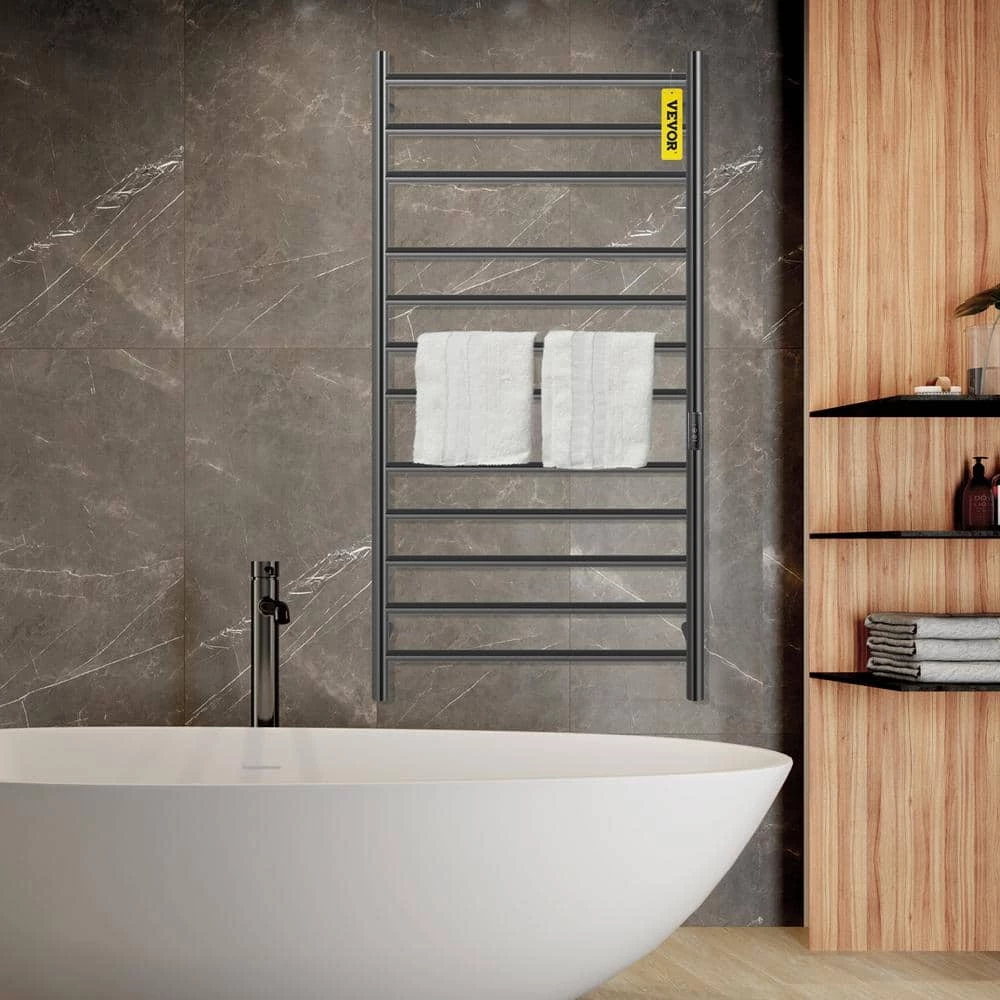 VEVOR 23.6 in. x 48 in. Plug-In Electric Towel Warmer 12-Bar Stainless Steel Heated Towel Rack with Timer for Bath Matte Black 10 VEVOR 23.6 in. x 48 in. Plug-In Electric Towel Warmer 12-Bar Stainless Steel Heated Towel Rack with Timer for Bath Matte Black - Image 8