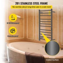 VEVOR 23.6 in. x 48 in. Plug-In Electric Towel Warmer 12-Bar Stainless Steel Heated Towel Rack with Timer for Bath Matte Black 12 VEVOR 23.6 in. x 48 in. Plug-In Electric Towel Warmer 12-Bar Stainless Steel Heated Towel Rack with Timer for Bath Matte Black -Toilet Storage Shop matte black vevor towel warmers mjjrjps12110vxde6v1 4f 1000