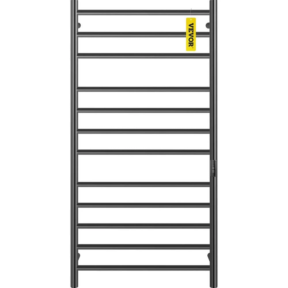 VEVOR 23.6 in. x 48 in. Plug-In Electric Towel Warmer 12-Bar Stainless Steel Heated Towel Rack with Timer for Bath Matte Black 3 VEVOR 23.6 in. x 48 in. Plug-In Electric Towel Warmer 12-Bar Stainless Steel Heated Towel Rack with Timer for Bath Matte Black