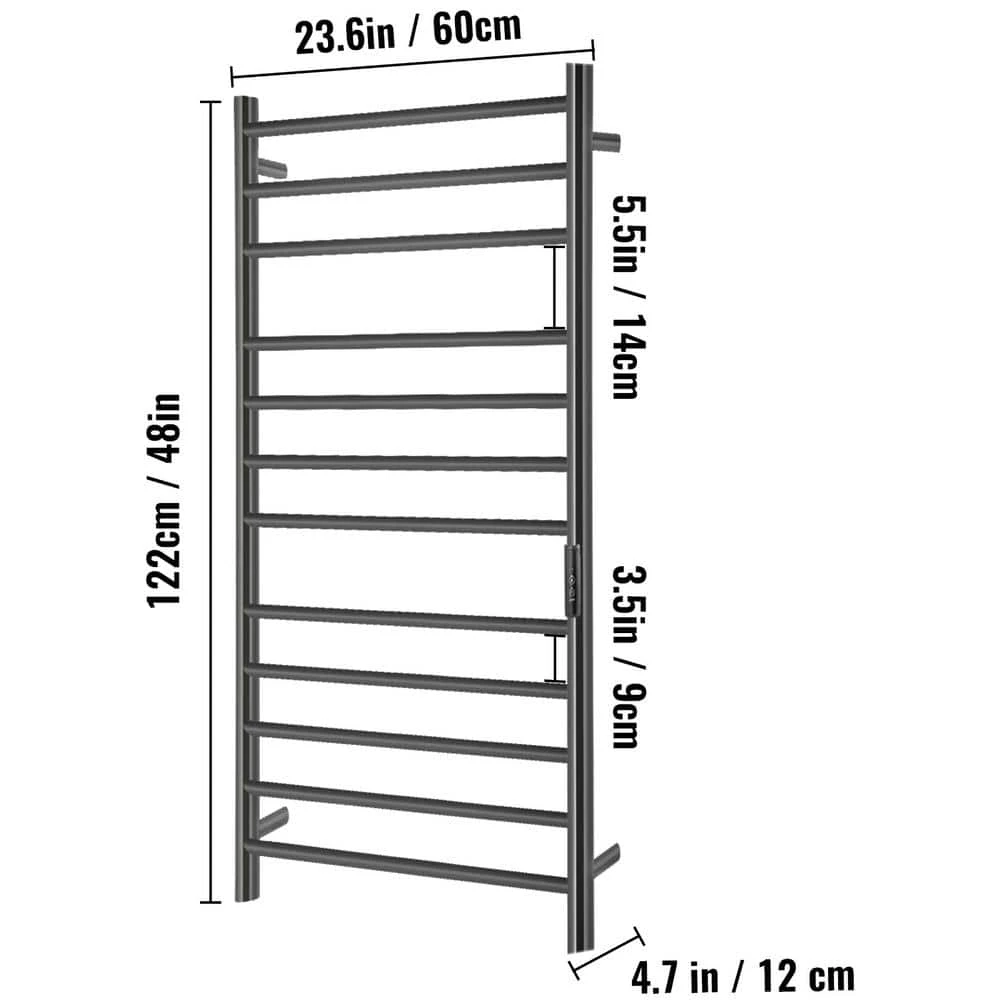 VEVOR 23.6 in. x 48 in. Plug-In Electric Towel Warmer 12-Bar Stainless Steel Heated Towel Rack with Timer for Bath Matte Black 9 VEVOR 23.6 in. x 48 in. Plug-In Electric Towel Warmer 12-Bar Stainless Steel Heated Towel Rack with Timer for Bath Matte Black - Image 7