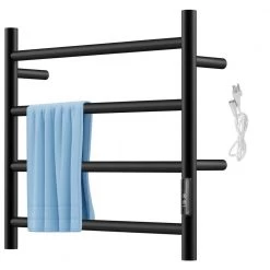 VEVOR 23.6 x 20 in. Electric Towel Warmer Rack 4-Bar Stainless Steel Heated Towel Rack with Timer for Bath, Matte Black