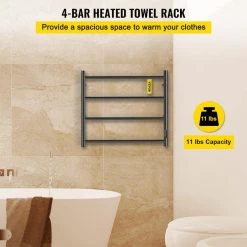 VEVOR 23.6 x 20 in. Electric Towel Warmer Rack 4-Bar Stainless Steel Heated Towel Rack with Timer for Bath, Matte Black -Toilet Storage Shop matte black vevor towel warmers mjjrjpsy4110videtv1 c3 1000