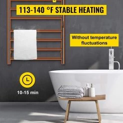 VEVOR Heated Towel Rack 8-Bar Towel Warmer Rack 23.6 x 33 in. Wall Mounted Electric Towel Warmer with Timer Towel Drying Rack 13 VEVOR Heated Towel Rack 8-Bar Towel Warmer Rack 23.6 x 33 in. Wall Mounted Electric Towel Warmer with Timer Towel Drying Rack -Toilet Storage Shop matte black vevor towel warmers mjjrjpsy8110v17gkv1 1f 1000