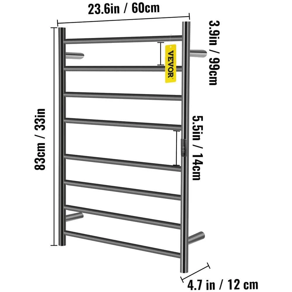 VEVOR Heated Towel Rack 8-Bar Towel Warmer Rack 23.6 x 33 in. Wall Mounted Electric Towel Warmer with Timer Towel Drying Rack 9 VEVOR Heated Towel Rack 8-Bar Towel Warmer Rack 23.6 x 33 in. Wall Mounted Electric Towel Warmer with Timer Towel Drying Rack - Image 7