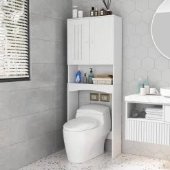 Unbranded Lightle 23.60 in. W x 61.80 in. H x 9.00 in. D D White MDF Over-the-Toilet Storage in Matte White 21 Unbranded Lightle 23.60 in. W x 61.80 in. H x 9.00 in. D D White MDF Over-the-Toilet Storage in Matte White -Toilet Storage Shop matte white over the toilet storage w370 332 31 1000