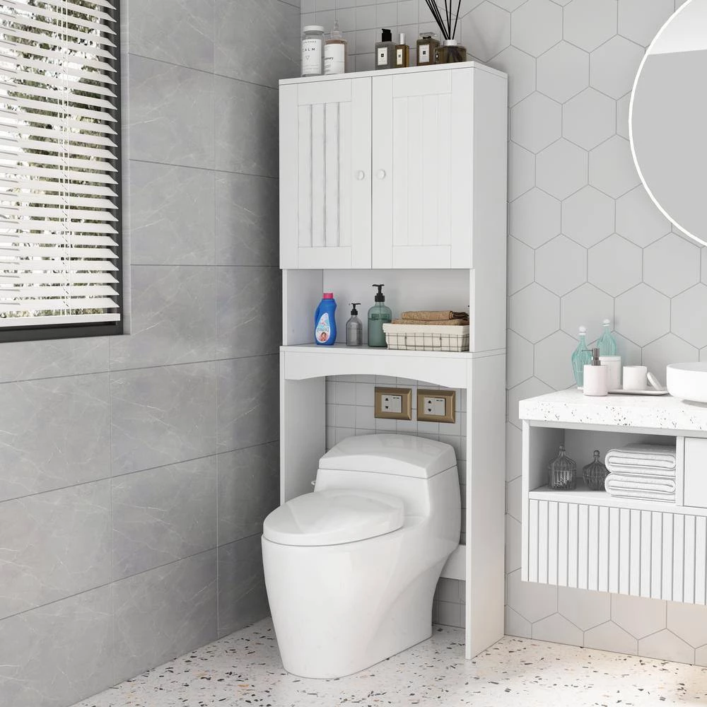 Unbranded Lightle 23.60 in. W x 61.80 in. H x 9.00 in. D D White MDF Over-the-Toilet Storage in Matte White 12 Unbranded Lightle 23.60 in. W x 61.80 in. H x 9.00 in. D D White MDF Over-the-Toilet Storage in Matte White - Image 10